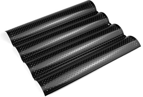 TopHomer 4 Mulden Baguette Backblech, Antihaft Laibbackform, Baguetteform, Perforierte Französische Brotform zum Backen (Schwarz)