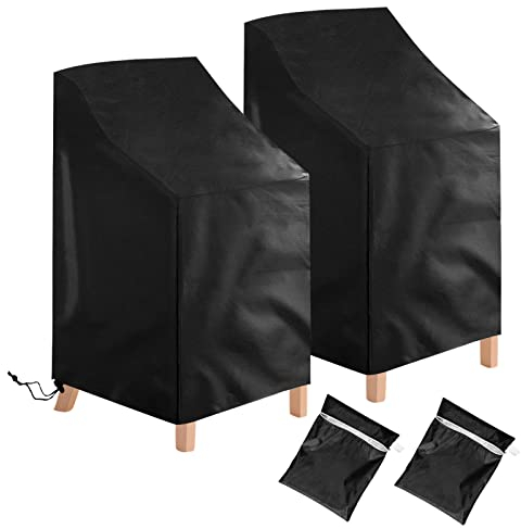 Ricyea 2 Stück Gartenstühle Abdeckung Wasserdicht, Winddicht, UV-Beständiges Gartenstuhl Schutzhülle aus Oxford Polyester, Abdeckhaube für Stapelstühle Gartenstuhl Hochlehner