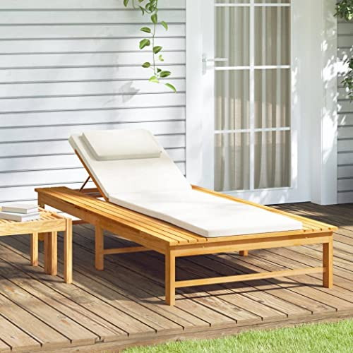 CIADAZ Sonnenliege mit Cremeweißem Kissen & Auflage Massivholz Akazie Gartenliege, Liegestuhl, Sonneninsel Outdoor, Liegen, Gartenmöbel, Loungemöbel, Relaxliege - 362155