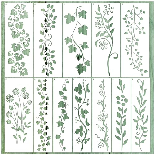 12 Stück Blatt Ranke Schablonen Blätter Blumen Frühling Schablone Wiederverwendbare DIY Handwerk Zeichnen Vorlagen Schablonen für Malerei auf Holz Wand Leinwand Möbel Home Decor Rebe