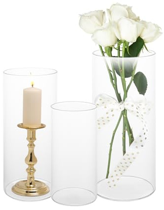 Set di vasi in vetro SHUESS, 3 pezzi, vasi cilindrici per decorazione da tavolo, tulipani, fiori - vasi decorativi alti 15/20/25 cm - per matrimonio, candele