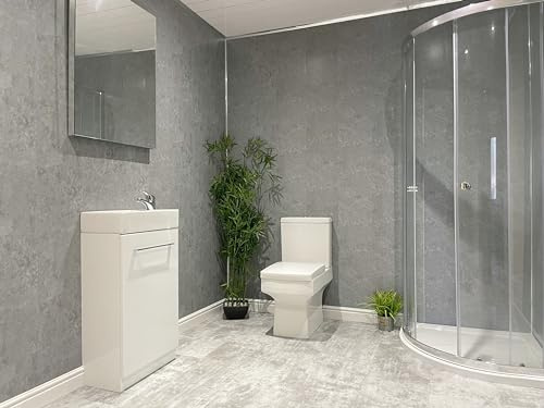 DBS Grey Concrete Matt PVC Bathroom Wall Panels Kitchen Shower Cladding (5 Panels)