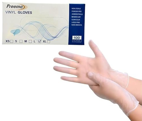 Bargain House Clear Vinyl Disposable Gloves - Powder-Free, Latex-Free, Food Safe, Durable & Comfortable - Ideal for Cleaning, Cooking, Medical & Industrial Use - Large Size, Box of 100 (Pack of 1)