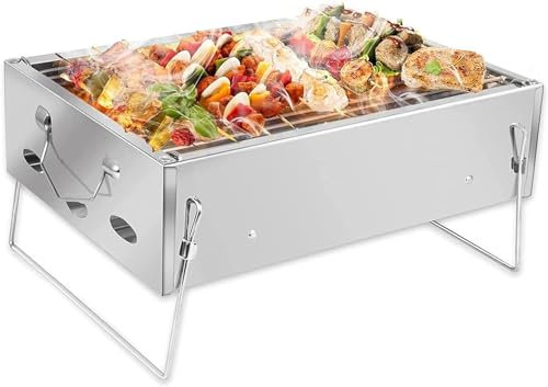 YIHANSS Grill Outdoor Kleiner Holzkohlegrill, Edelstahl Tragbarer Klappgrill mit Netzzange, Schreibtisch-Tisch-Smoker, für 2-5 Personen, 36 x 26 x 17 cm für Zuhause im Freien