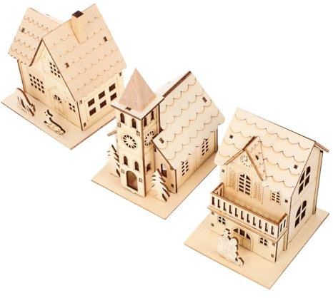 Ciieeo 3st Weihnachtskabine Festival-szenenschmuck Lebkuchenhaus Beleuchtete Weihnachtshäuser Weihnachtsschmuck Menschen Weihnachtshäuser Beleuchten Mini Weihnachten Lichter Hölzern