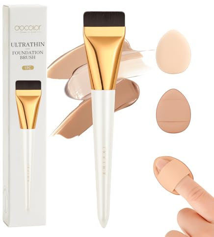 docolor Pennello Piatto per Fondotinta,Pennello Fondotinta Ultra Sottile con 2 pennelli a spugna Pennelli per Contorno Viso Pennello per Maschere per il viso, BB Crema e Crema Solare