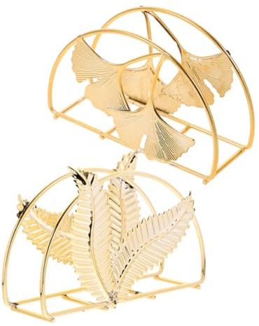 Ciieeo Servilletero de Hierro Dorado Diseño Decorativo en Forma de Hoja, Dispensador de Servilletas para Mesa de Comedor, Paquete de 2 Unidades Duradero para Barbacoas