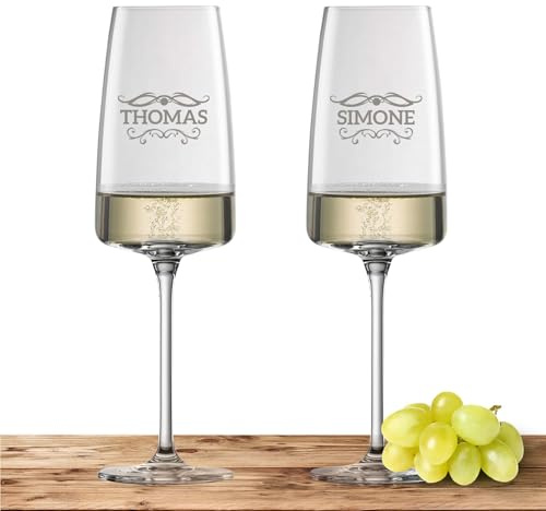 2X Zwiesel Glas Sektglas 388ml mit Namen oder Wunschtext graviert - Vivid Senses - Sektgläser als personalisiertes Geschenk für Paare, Eltern oder zur Hochzeit - Motiv (Barock 01)