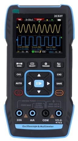 Multímetro de Osciloscopio Portátil 3 en 1 Generador DDS de 50 MHz Frecuencia de Muestreo Profesional de 250 MS 19999 Recuentos para Laboratorio de Aula de Banco de Trabajo