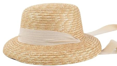 AAIXXIZAO Sonnenhut Strohhut Hut Damen Stroh Mode Sling Sonnenhut Damen Sonnenschutz Strand Vintage Strohhut M55-57Cm Cremefarbe