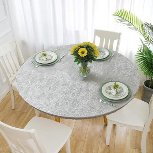 Cozomiz Elastische Tischdecke Jacquard Gartentischdecke Rundtischdecke wasserdichte rutschfeste Abwischbar Schmutzabweisend Tischdecke 180cm Runde Enge Passform Silber