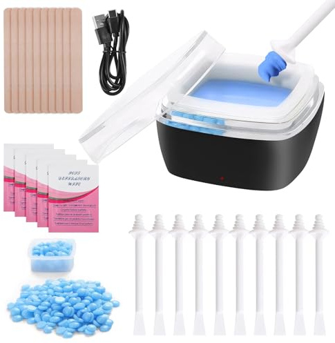 KWJEIULSOQ Wachsset, Nasenwachs-Set, für Damen und Herren, tragbares Nasenwachs-Set zur Haarentfernung mit 1 schwarzen Wachsmaschine, 100 g Wachsperlen, 20 Applikatorstäbchen, 5 Pflegeöl, 1 Kabel zur