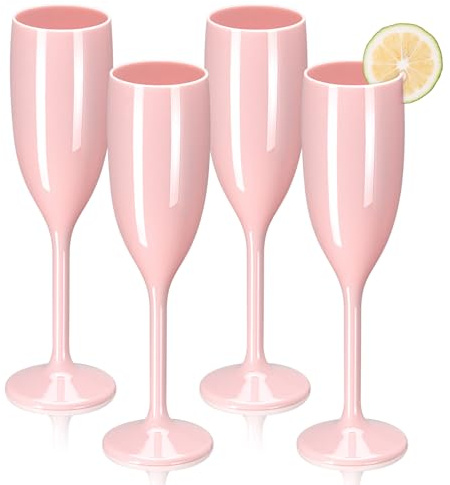 4 Pieces 5.4 OZ Plastic Champagne Flutes Reusable Wine Glasses Vintage Unbreakable Plastic Gin Glasses Drink Glasses Water Goblets for Parties Weddings Christmas Birthday