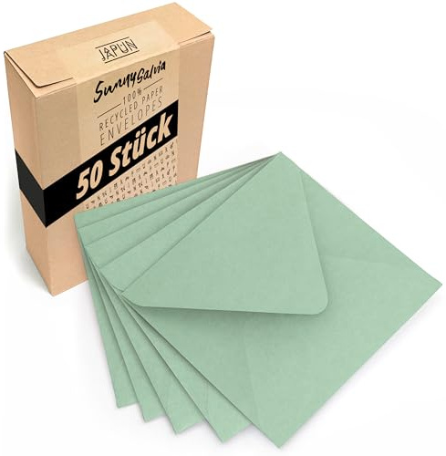 Japun - Sobres cuadrados (50 piezas) - 150 x 150 mm, verde