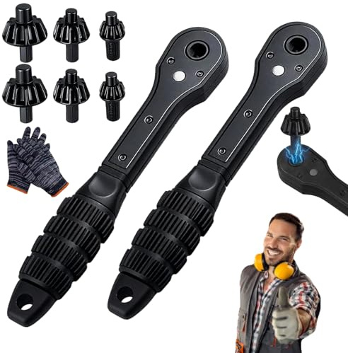 Knubbuf 2 in 1 Drill Chuck Ratchet Spanner, Ratchet Drill Chuck Key Wrench with Three Gears, Universal Double Head Chuck Key Replacement Tool for Electric Drills & Power Tools (2pcs)