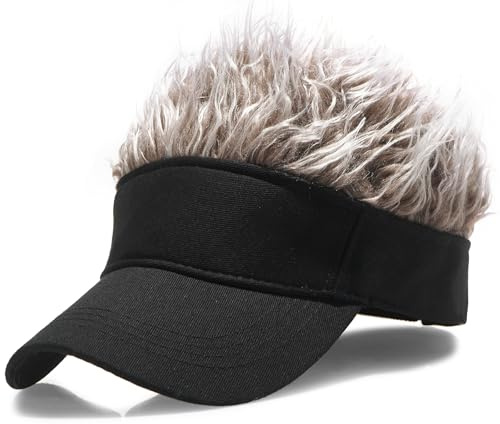 MESU Mens Visor Hat Wig Peaked Baseball Golf Cap with Fake Hair | Adjustable，Funny，Novelty，Baseball cap