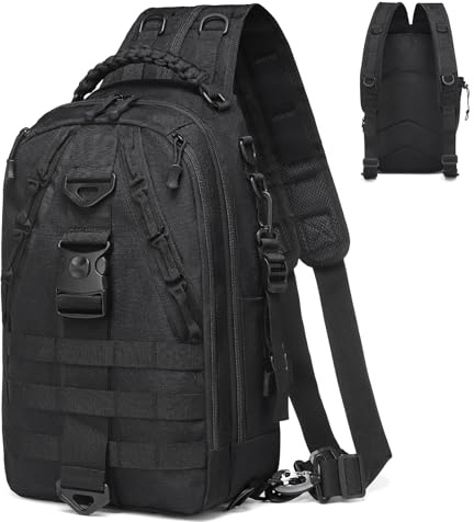SUIKIHUM Fishing Backpack for Men Tackle Bag w/Rod Holder Sling Bag Black | Sling Fishing Shoulder Bag for Anglers, Boat Fishing,Camping, Hiking