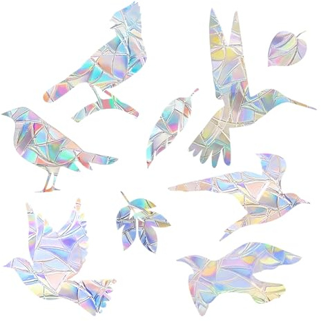 36pcs Window Bird Deterrent, Window Decal to Prevent Bird Strikes Anti Collision Rainbow Sun Reflective Deter Clings No Glue Required for Surface Glass