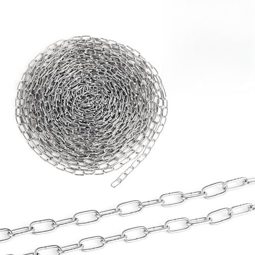 Kievano Cadena de Acero Inoxidable 304 – 10 m x 1,5 mm Cadena de Eslabones Soldados, Resistente al Óxido, para Seguridad de Puertas, Tendederos, Jardín y Bricolaje