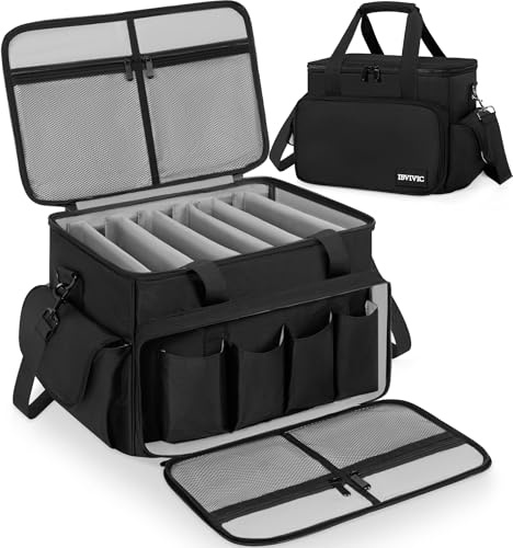 DJ Cable File Bag - DJ Wire Storage Bag, 1680D Nylon DJ Equipment Organiser Gig Bag with Removable Dividers & Padded Base, Travel Wire Bag for Professional DJ Gear, Music Accessories (Medium, Grey)