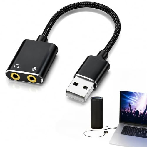 Ouitble Carte son USB 2.0 vers adaptateur audio 3,5 mm, adaptateur convertisseur de microphone stéréo externe USB pour PC, ordinateur portable, tablettes