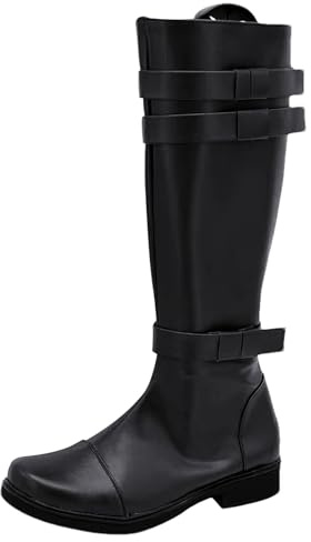 ANUFER Uomo Bello Ginocchio Alto Stivali in Pelle Cerniera Laterale Grandi Dimensioni Scarpe da Equitazione SN079263 Nero EU46.5