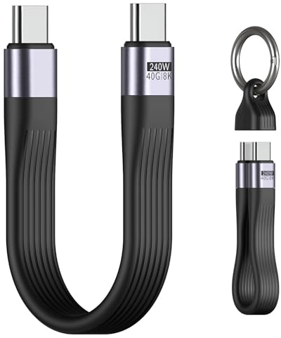 MoKo Câble USB-C Court 5 Pouces Porte-Clés, USB-C Vers USB-C | 240W, 40Gbps, 8K@60Hz, USB 4.0 Compatible Avec Thunderbolt 4/3, Compatible Avec iPhone/iPad/Samsung, Prend En Charge OTG