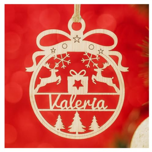 Bolas de Navidad Personalizada 5 Unidad - Bolas para Personalizar Bolas de Navidad Personalizada con Nombre de Madera - Decoración navideña Olesea (Modelo 3)