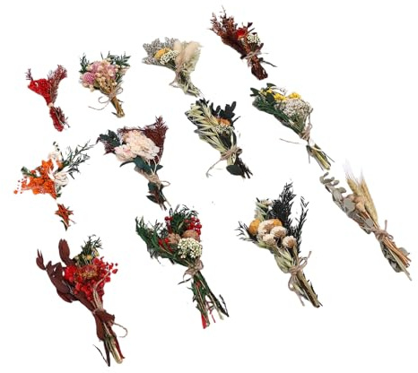 Tomantery Mini Eleganti Mazzi di Fiori Secchi per la Decorazione della Tavola Nuziale, 12 Fiori Decorativi Disidratati per Composizioni in Vaso