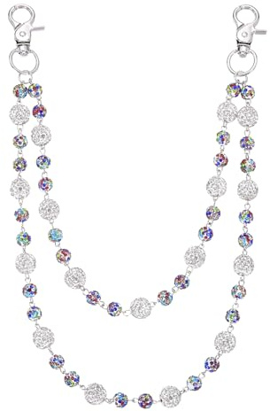 QUARKZMAN Collar De Cadera De Cuentas Cerámicas, Llavero De Monedero Con Rhinestones Brillantes Para Mujeres, Cadenas De Bolsillo Para Jeans En Capas Para Hombres Y Mujeres, Accesorios