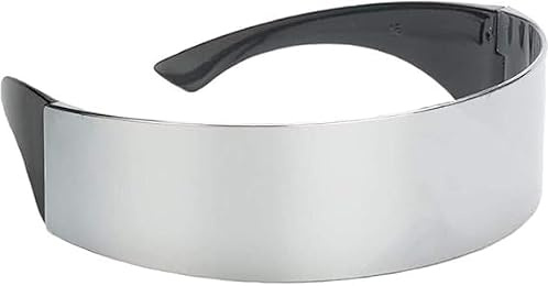Zodazoqa Futuristic Narrow Cyclops Visor Sunglasses, Silver, Mirrored Lens, Fancy Dress Costume Accessory