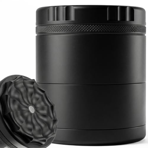 Viberium Toothless Grinder 2.4 Inch - Metal Grinder, Herb Grinders, Crusher | Big Large Premium Steel Novelty Ginder, Accessories Gifts, Cool Dry Herb Mill, 4 Piece, 4 Chamber XXL Geinder, Black