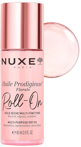 Nuxe Huile Prodigieuse Florale Roll-On 60 ml, Mehrzweck-Trockenöl für Gesicht und Körper, 7 botanische Öle, feuchtigkeitsspendend, pflegender Satin-Glow, blumiger Duft, vegane Formel