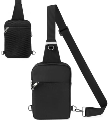 Tibroni Bolso bandolera antirrobo, bolso cruzado en el pecho, bolso de hombro para hombre y mujer, impermeable, bolso pequeño con cierre de cremallera y bloqueo RFID negro