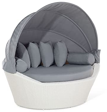 Beliani Moderner Strandkorb 2-Sitzer in Weiß mit Sonnendach in Grau Sylt