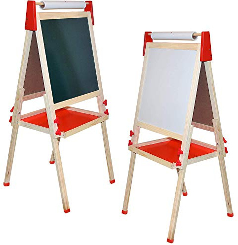 Number 1 in Gadgets Deluxe Standing Art Easel, Dry-Erase Board Chalkboard Magnetic Whiteboard Paper Roll and Accessories, Ultimate All-in-One Wooden Kid's Art Easel