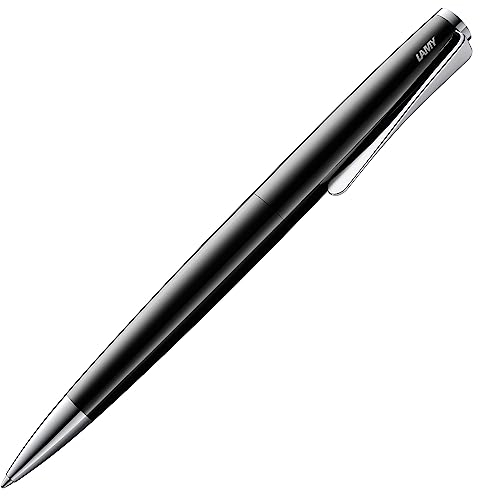 Lamy studio pianoblack Kugelschreiber – universeller Kuli in elegantem Gehäuse aus Edelstahl – mit propellerförmigem Clip – inkl. Großraummine M 16 in Stichbreite M in schwarz