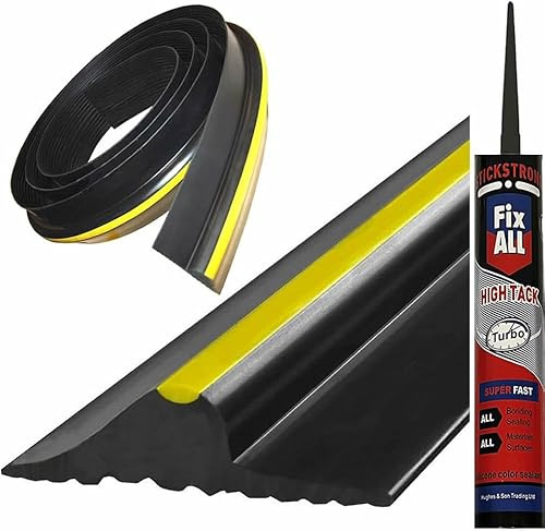 Universal Garage Door Seal Strip with Strong Adhesive - DIY Rubber Garage Door Weather Seal Excluder - Weatherproof Garage Door Bottom Threshold Seal Strip - 16FT + 1 x Prestige Adhesive