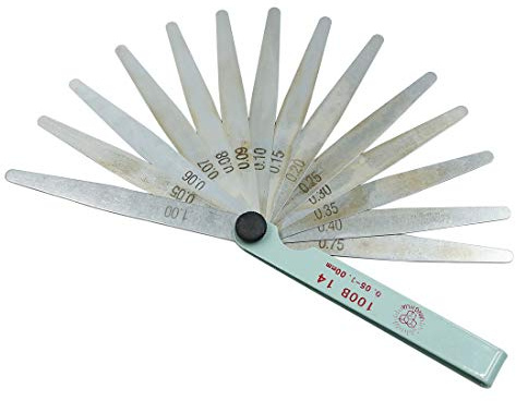 sourcing map 14-Blatt Fühlerlehre 1 STK Metrisches Messwerkzeug | 0,05-1mm, Metrisch Und Zoll, Lasergeätzt, Daumenkerbe, Für Auto Zündkerze Abstand