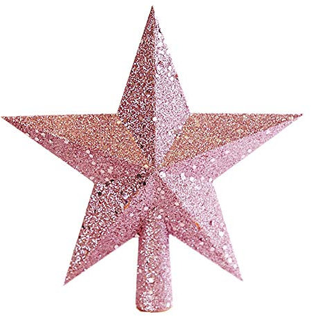 Molinter Pointe de sapin de Noël - Pointe de sapin de Noël - Étoile à paillettes - Décoration de Noël (24,5 cm, rose)
