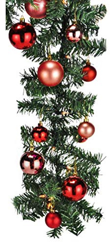 XL Weihnachtsbeleuchtung Girlande beleuchtet Tannengirlande 70 LED Lichterkette 540 cm Weihnachten innen und außen inkl. 30 Baumkugeln Rot