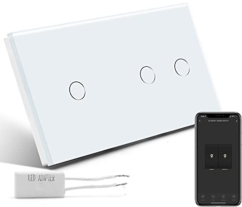 BSEED Touch Dimmer 1-Fach 1-Weg (KEIN WLAN) und WIFI-Schalter 2-Fach 1-Weg (Neutralkabel Erforderlich) Alexa Glasscheibe Wandlichtschalter Weiß