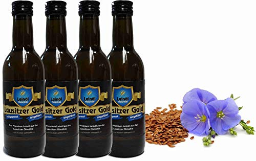 Leinöl Lausitzer Speiseleinöl Lausitzer Gold 4 x 250 ml ungefiltertes Premium Leinöl kaltgepresst und frisch abgefüllt
