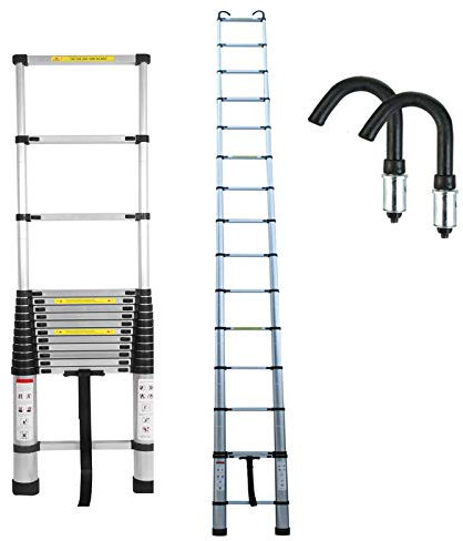 6.2m Extension Ladder Aluminum Foldable Ladders Capacity Max Load 150kg with EN131 Light Weight 36lbs/16.3KG for Home DIY Project Job, Assemble with Safety Roof Hook Stand-Off Stay Hook