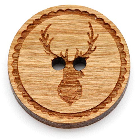 NaturSchatulle Holzknöpfe Gravur Motiv Hirsch 12-30mm I 25 Stück Kirsche 2 Loch Knöpfe Holz DIY Basteln Nähen Schmuckherstellung Annähen Rund 30mm
