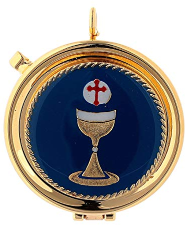 Holyart Versehpatene Messing Kelch und Hostie blauen Hintergrund
