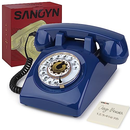 Sangyn Retro Rotary Dial Phone Sangyn 1963s Vintage Landline Telephone Old Fashioned Corded Phones with Mechanical Ringer for Home Office Desk
