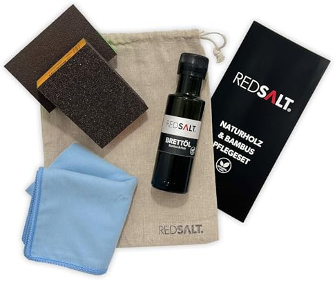 REDSALT® Holzbrett Pflege Reparaturset für Bambus und Naturholz Schneidebretter | Brett Öl Holzöl lebensmittelecht, farblos und nachhaltig | das Geschenk passend zu jedem Holz Schneidebrett