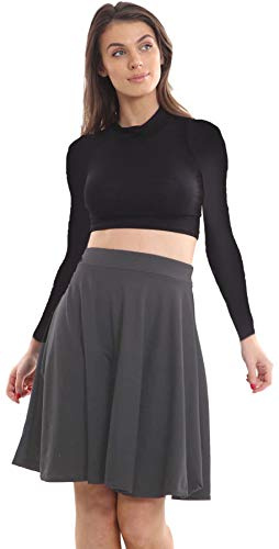 Crazy Girls Womens Midi Skater Skirt, Charcoal, ML (UK 12-14)
