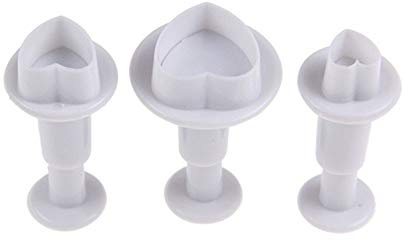3 PCS Heart Shaped Cake Decorating 3D Sugar Craft Tool Icing Fondant Plastic Plunger Cutter Spring Embossing Die, for Biscuit Cookie Pastry DIY Baking